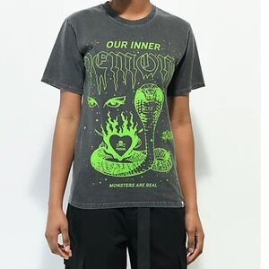 Swixxz Inner Demons Black Wash T-Shirt Size Small Boyfriend Fit